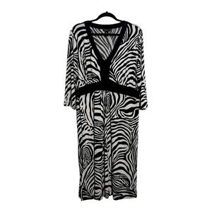Rafaella Woman Zebra‎ Print Midi Dress V Neck 3/4 Sleeve Plus Size 2X